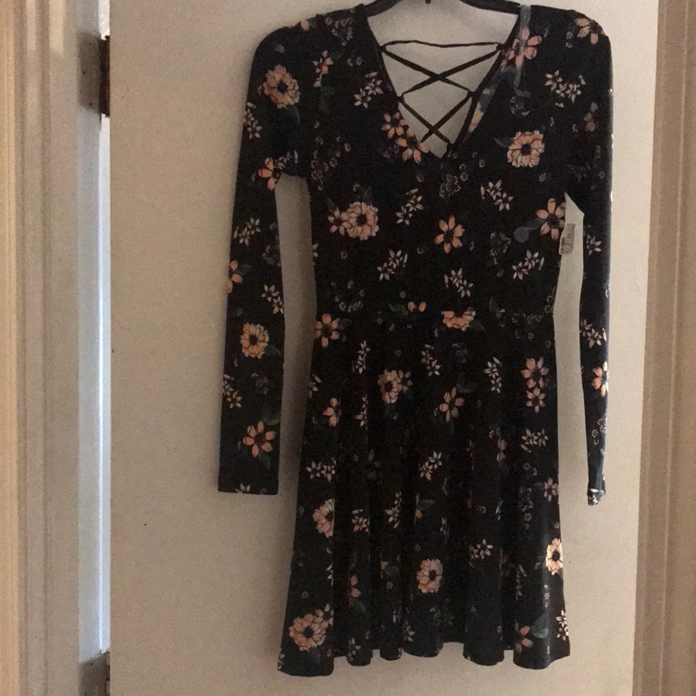 Black long sleeve floral dress